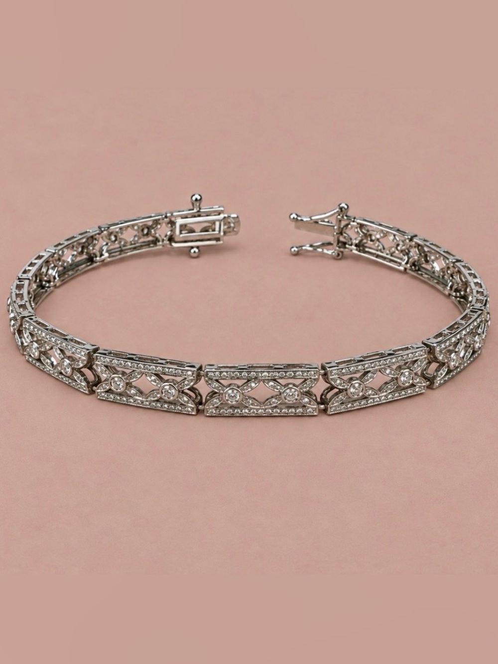 Sterling Silver 925 Flower Filigree Link Bracelet Size 6.75â